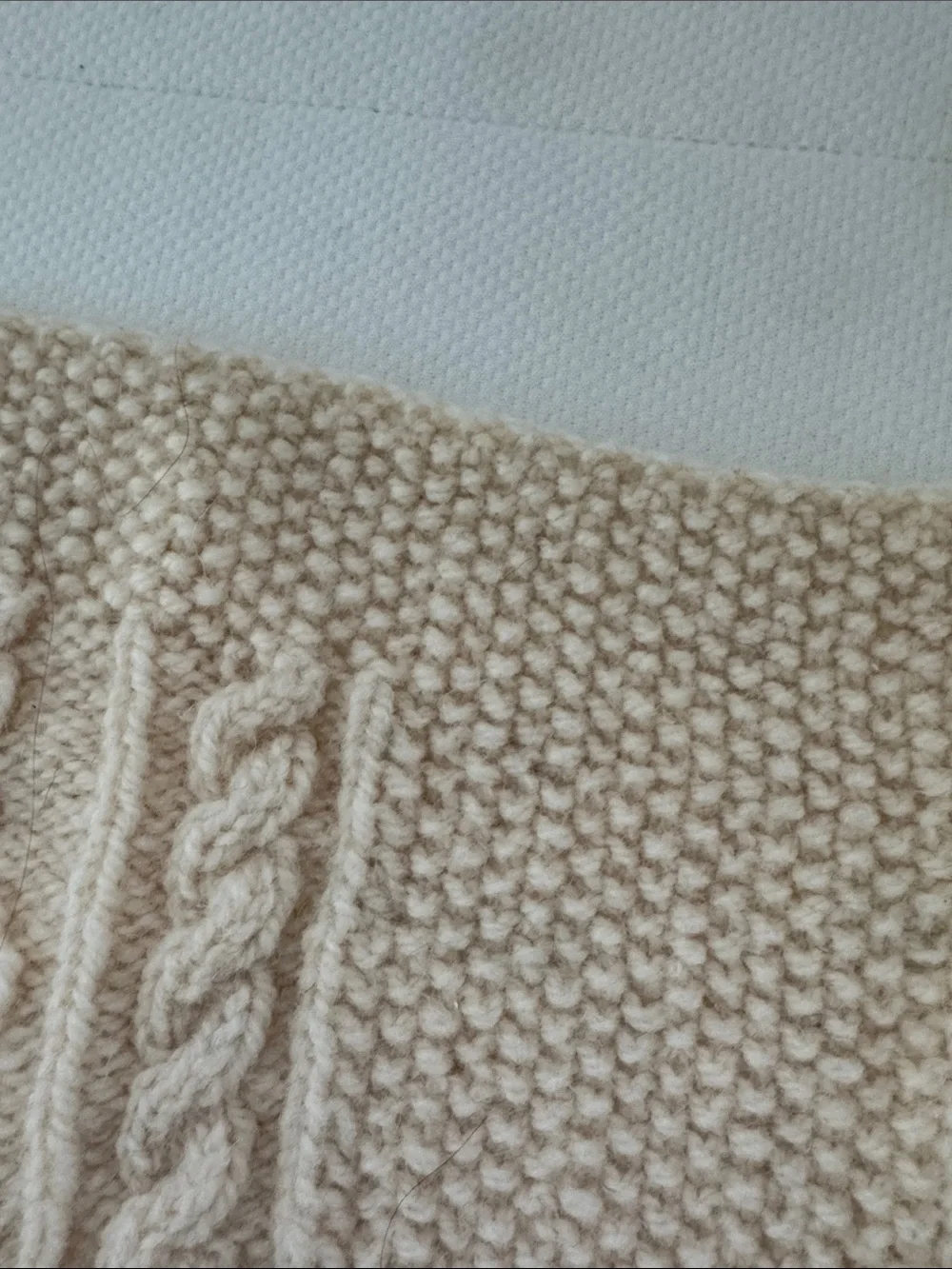 Hand Crafted Cream Cable Knit Wool Baby Blanket